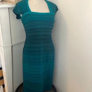 Tadashi Shoji Teal Ombre Bandage Bodycon Dress Cap Sleeves size Small